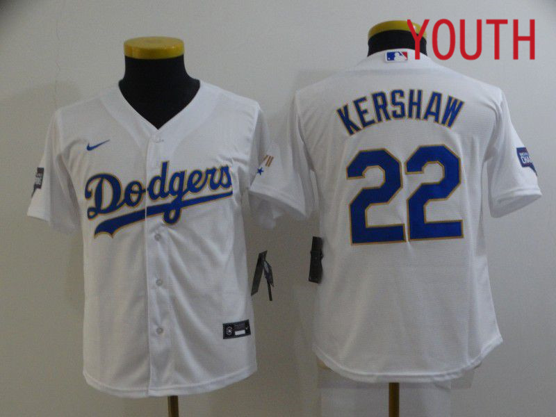 Youth Los Angeles Dodgers 22 Kershaw White Game 2021 Nike MLB Jersey